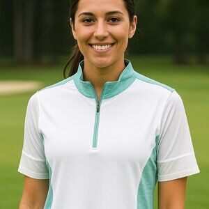 Chase 54 women's golf shirt aqua and white medium